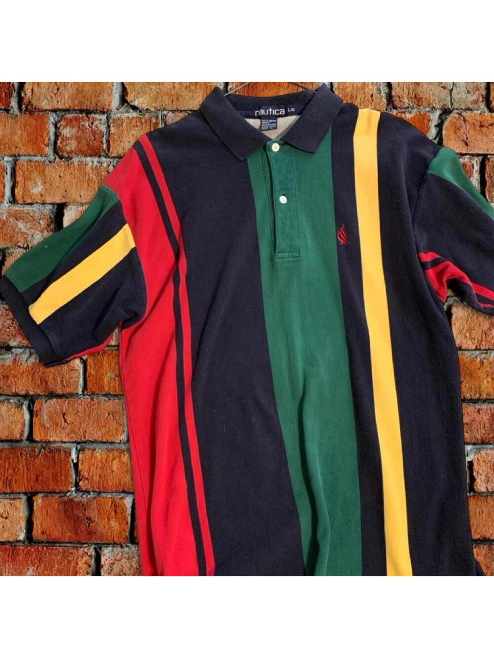 Nautica Vintage 90s Colorblock Stripe Polo Shirt Men's Large
